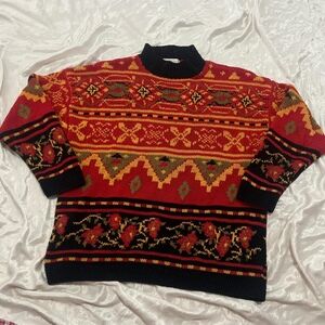 Vintage 80s Cambridge Dry Goods Sweater size Large Boho Aztec Navajo